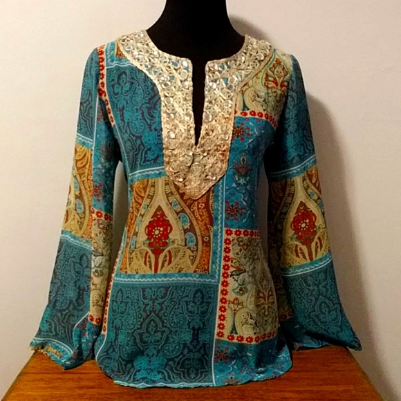 NY Collection Tops - NY COLLECTION TUNIC.  SIZE SMALL.  BOHO.  TEAL